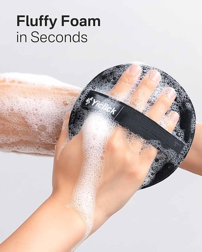 Yiclick Exfoliating Body Scrubber (2 Pack), Body Exfoliator Scrubber, Exfoliating Sponge for Shower Bath, Shower Loofah Luffa Lufa with Handle, Dead Skin Exfoliator for Body Scrub, Men Women