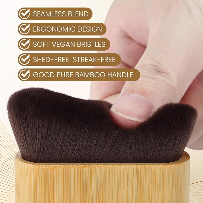 Self Tanner Brush - Kabuki Brush for Body Foundation Makeup, Blending Applicator for Tanner for Leg Makeup, Self Tanning Mitt for Body Makeup, Achieves Sunless Streak-Free Fake Tan Durable (Bamboo)