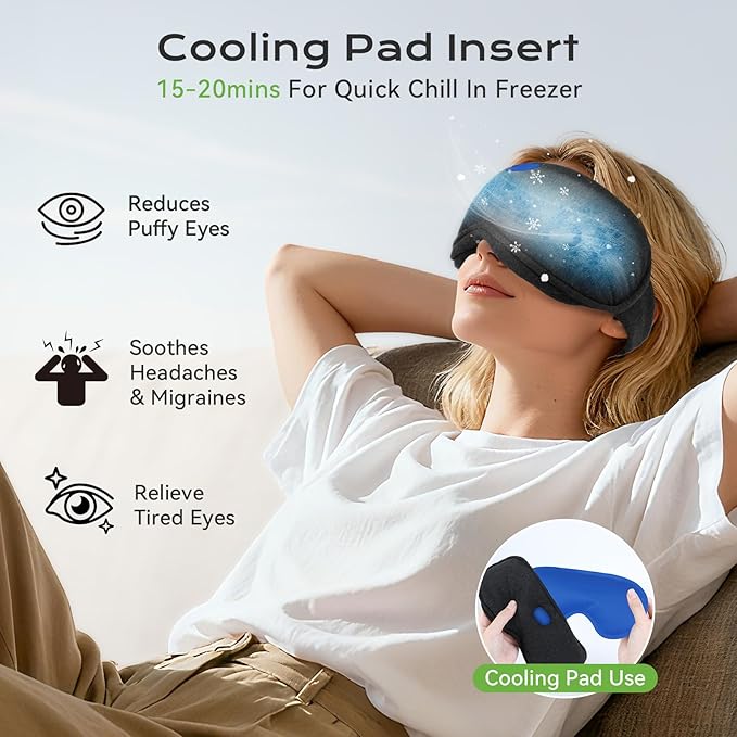 2 in 1 Heated & Cooling Gel Eye Mask - Cooling Eye Mask for Migraine Headaches Relief - Cordless Heated Eye Mask for Dry Eyes 3 Heat Settings Warm Compress for Stye Eye Treatment Washable Pad Cover