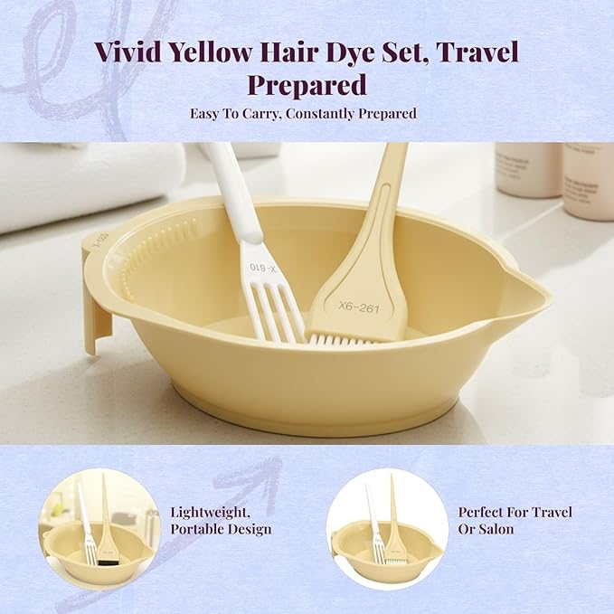 Hair Dye Coloring Set Color Mixing Tool Professional Hair Coloring Bowl Soft Bristle Brush, Yellow
