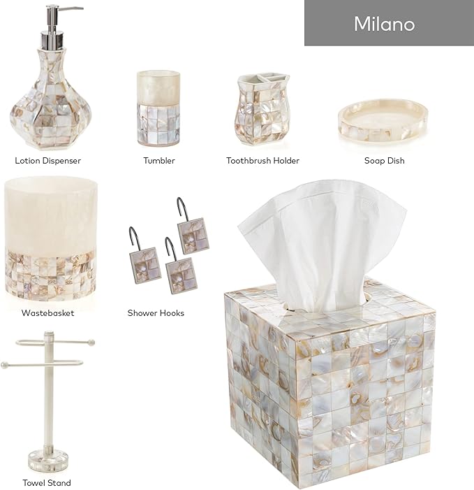 Milano Bathroom Toothbrush Holder - Decorative Bathroom Toothbrush Organizer Finished in Beautiful Mother of Pearl, 3 Slot Toothbrush Holder for Bathroom Fits Multiple Brushes