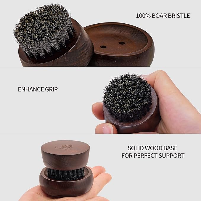 Beard Brush for Men - 100% Boar Bristle Beard Brush, Comes with Solid Wood Base - Mastering The Beards of Men All Over The World
