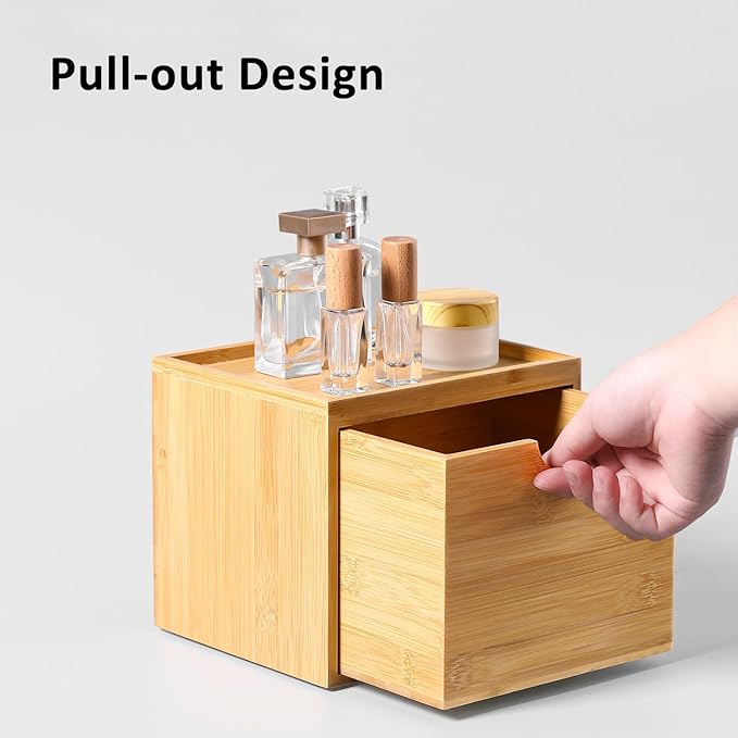 Bamboo Disposable Face Towel Holder Compatible with Clean Towel XL, Wooden Clean Towels Xl Container with Drawer, Facial Towels Storage Box for Bathroom Countertop