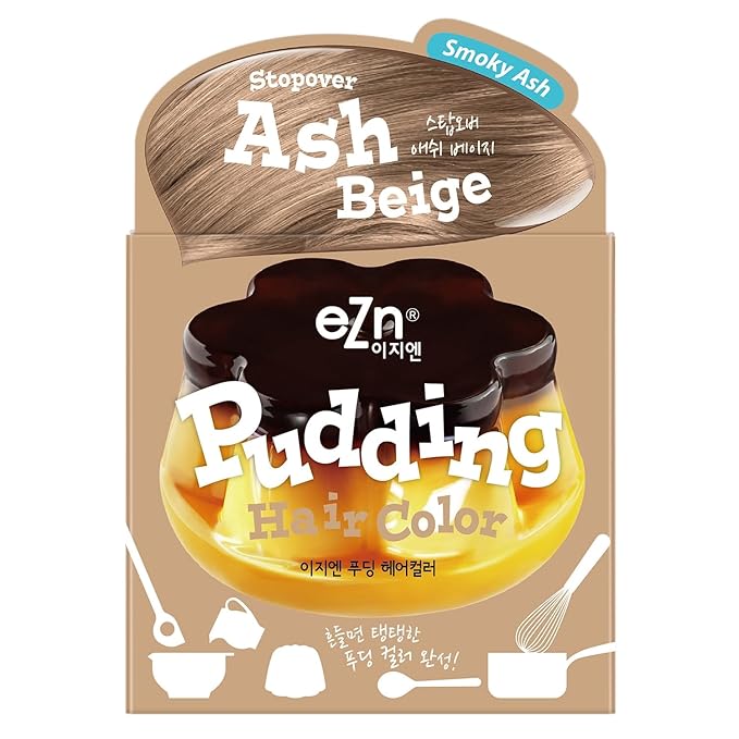 eZn Pudding Hair Dye for Sensitive Scalps – (Ash Beige) | No-Drip, Ammonia-Free, Long-Lasting Semi-Permanent Hair Color with Keratin for Gentle Gray Coverage at Home