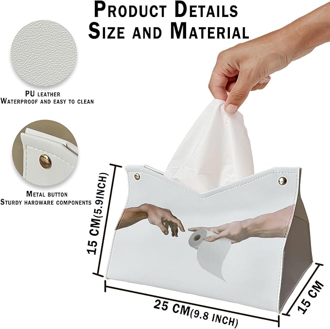Funny Tissue Box Cover Rectangle for Bathroom, Funky Handing Toilet Paper Holder Vintage Tissue Box Holder for Wahroom WC, Funny Bathroom Decor PU Facial Paper Case Gifts for Men 9.8x5.9x5.9