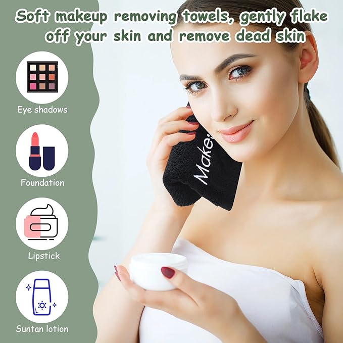Shimeyao 13x13 Inch Black Makeup Towels Bulk Reusable Makeup Washcloths for Face Facial Remover Washcloths Absorbent Cotton Towel for Salon Spa Women Skin Care(6 Pcs,Smile Pattern)