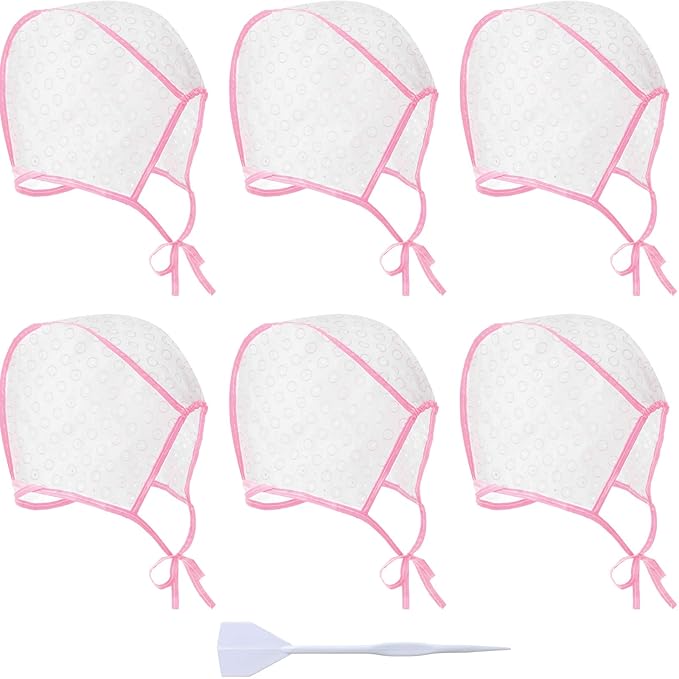 6 Pieces Highlighting Cap Hair Frosting Cap Highlight for Dye Color with Plastic Hooks Hair Coloring Salon Hairdressing Tool Kit Supplies(Pink)