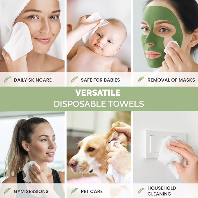 PLANTIFIQUE Disposable Face Towels XL 10"x12" - 100% Biodegradable Viscose Facial Towelettes for Women Skin Care - Toallas para la Cara Desechables, 100 Count
