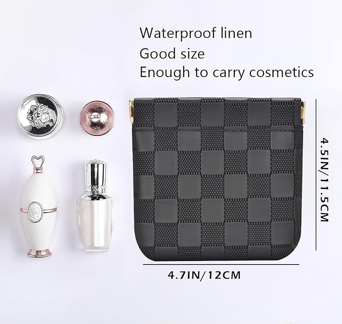 Leather Pocket Cosmetic Bag for Purse,Coin Purse Lipstick Cosmetic Accessories Organizer, Travel Kit Storage Pouch,Waterproof Portable No Zipper Self-closing (Black/Small)