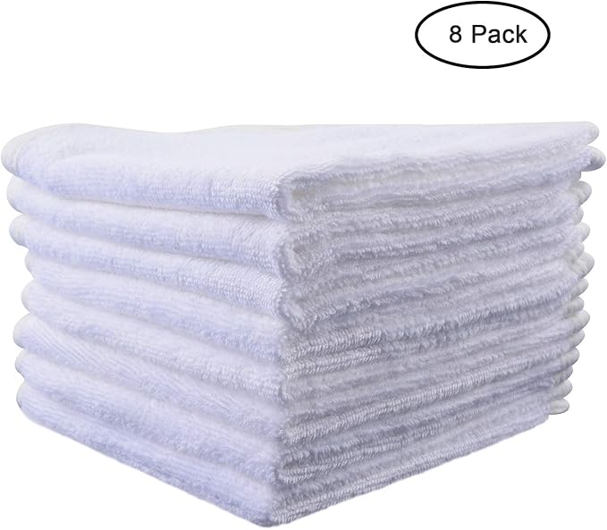 Microfiber Facial Cloths (Facial Towels), 8 Pack (12 x 12 inch), Super Absorbent, Quick Drying Fast, Soft, Eco-Friendly, for Facial Wash Cleansing, Make-up Removal, Baby and Travel (White)