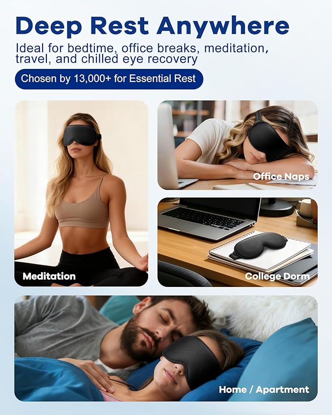 3D Weighted Cooling Gel Eye Mask for Sleeping, 6oz Gel-Weighted Sleep Mask, 100% Blackout, Gentle Pressure & Cold Relief for Migraine, Headache, Ice Cold Gel for Puffy Eyes, Eye Care, Women Men