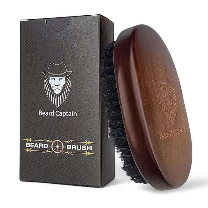 100% Boar Bristle Beard Brush for Man – Retro Wooden Handle, Promotes Beards Growth & Softens, Travel Size