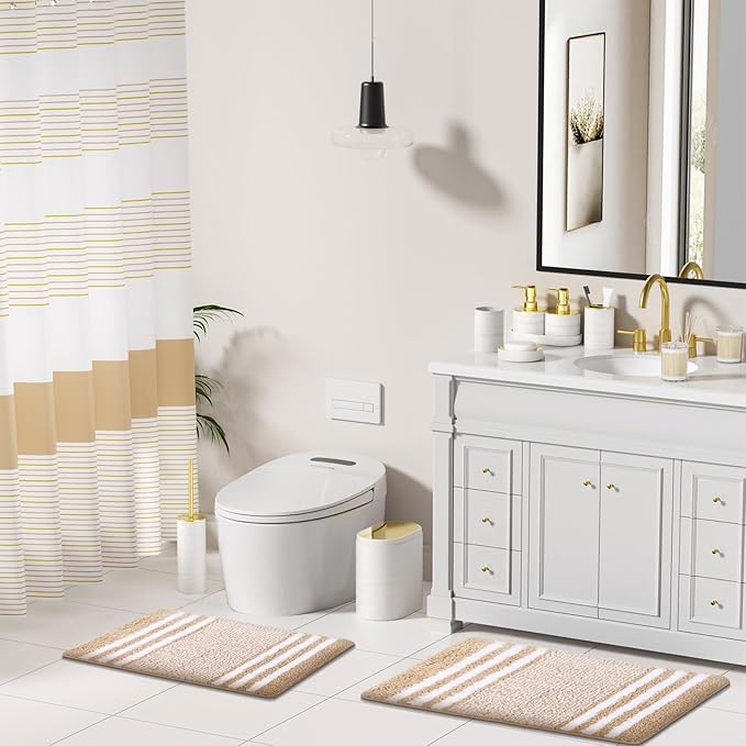 Bathroom Set - Bathroom Sets with Shower Curtain and Rugs, 25PC Bathroom Accessory Set, White Bathroom Accessories Set with Trash Can, Soap Dispensers
