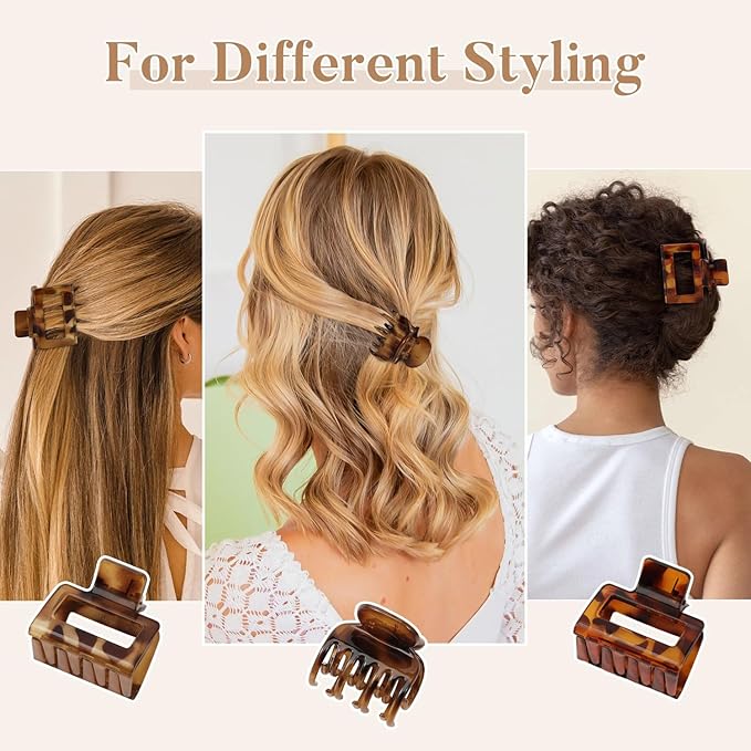 8 PCS Small Hair Clips for Women Girls, Square Medium Hair Claw Clips for Thin, Fine & Short Hair, Cute Non Slip Leopard Print Jaw Clips for Holiday Gifts, Ideal for Half Up Hair (Tortoise)