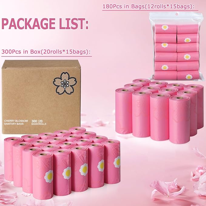180 PCS Sanitary Napkin Disposal Bags Cherry Blossom Scented, Pink Disposable Sanitary Bag Personal Care Disposal for Tampons Trash Bag, Disposable Mini Bags for Women Privacy Handling Bag Diaper Sack