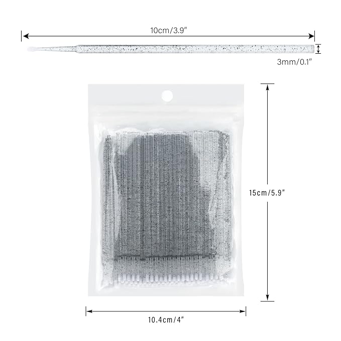 G2PLUS 500PCS Cotton Swabs, Crystal Black Disposable Micro Applicators Brush for Makeup and Personal Care, Micro Swabs for Eyelash Extensions, Nails, Eyeliner (Head Diameter: 2.5mm)