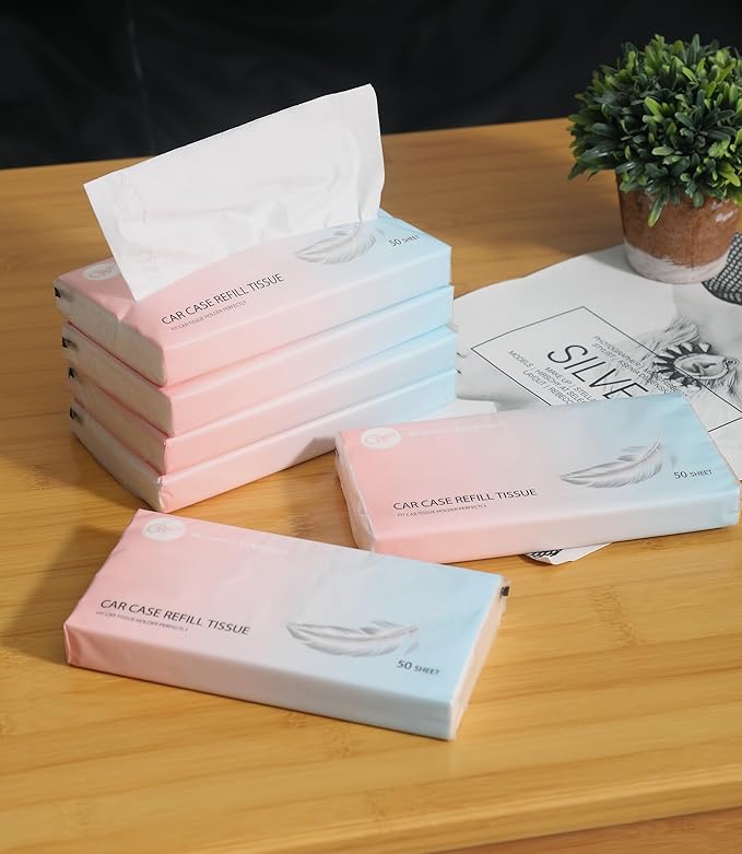 Car Tissue Refills 300 Sheets Facial Tissues Refills for Car Visor Tissue Holder, Travel Tissue Tubes Box Container Perfect Fit for Car Cup Holder