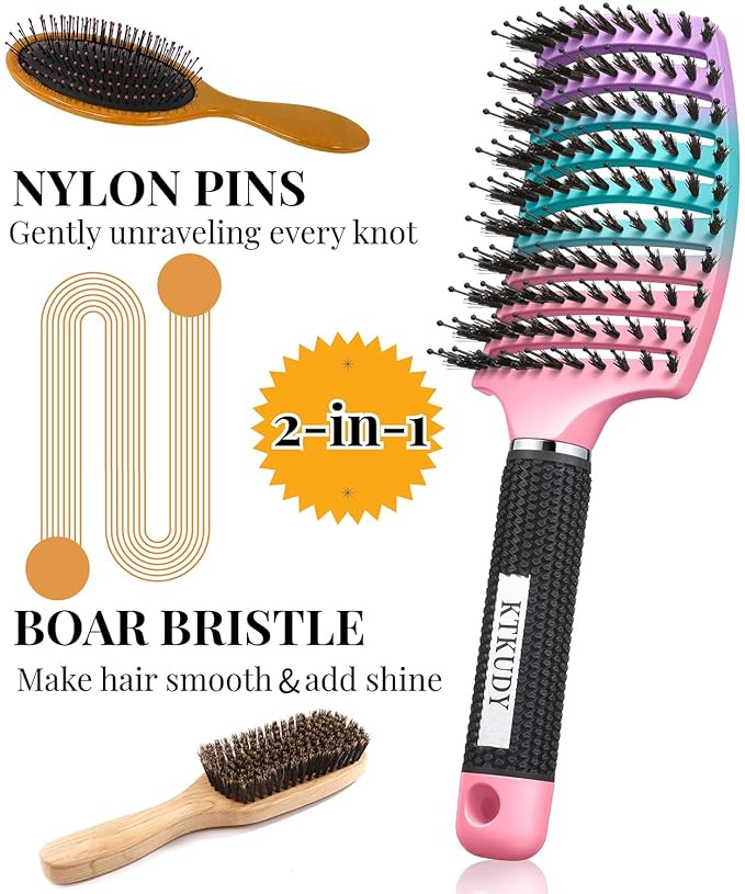 KTKUDY Wet or Dry Detangling Hair Brush for All Hair Types - Eliminates Knots & Reduces Breakage Hairbrush - Tangle Free Detangler Brush For Women Men & Kids, Single, 1 Count