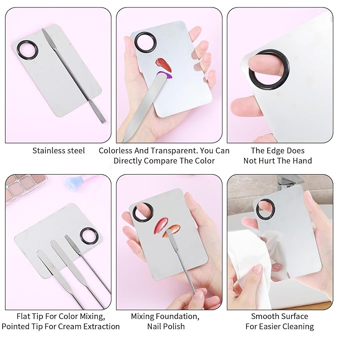 4 PCS Makeup Mixing Palette, Makeup Palette Tray Foundation Spatula, Accessories Set for Women Girl Cosmetic Spatula Tool for Nail Eye Shadow Eyelash Professional Pigment Blending