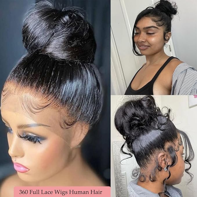 Body Wave 360 Lace Front Wigs Human Hair Pre Plucked Lace Frontal Wigs with Baby Hair for Black Women Natural Black (360 Lace Wigs, 22 Inch)