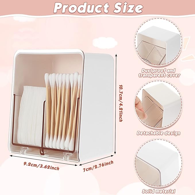 Sieral 2 Pcs Cotton Ball Holder Canisters for Cotton Swab/Pad/Ball Floss Dispenser Container Box with 2 Compartments Bathroom Storage Organizer with Clear Lid for Round Pads Makeup, White