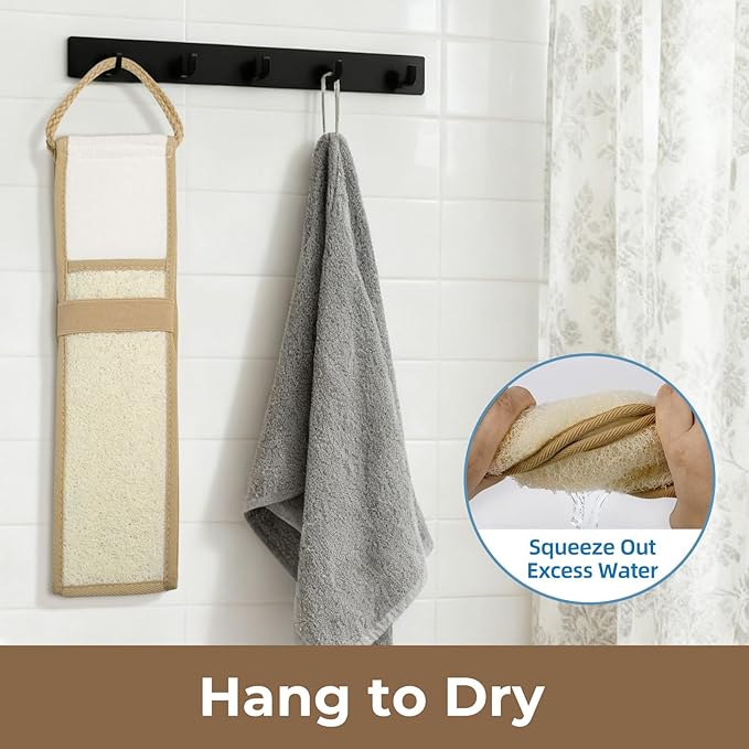 Natural Loofah Back Scrubber, Double-Sided Exfoliating Body Scrubber with Handy Strap for Deep Cleaning, Durable Bath Shower Luffa Sponges for Men and Women (Brown)