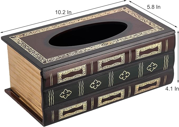 Crafted Classical Retro Wooden Antique Book Tissue Box Cover Rectangular Tissue Holder Dispenser Paper Cover Case Napkin Holder Home Decor for Bathroom Living Room Office car Kitchen (Red)