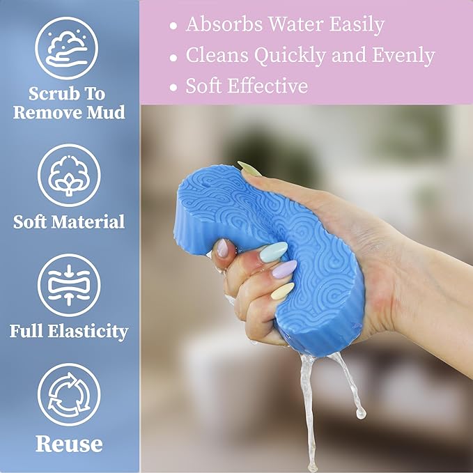 Magic Exfoliating Bath Sponge, 3D Super Soft Exfoliating Bath Sponge, Skin Friendly and Reusable for Adults Children and Pregnant Women Alternative to exfoliating Gloves (Blue + Pink)