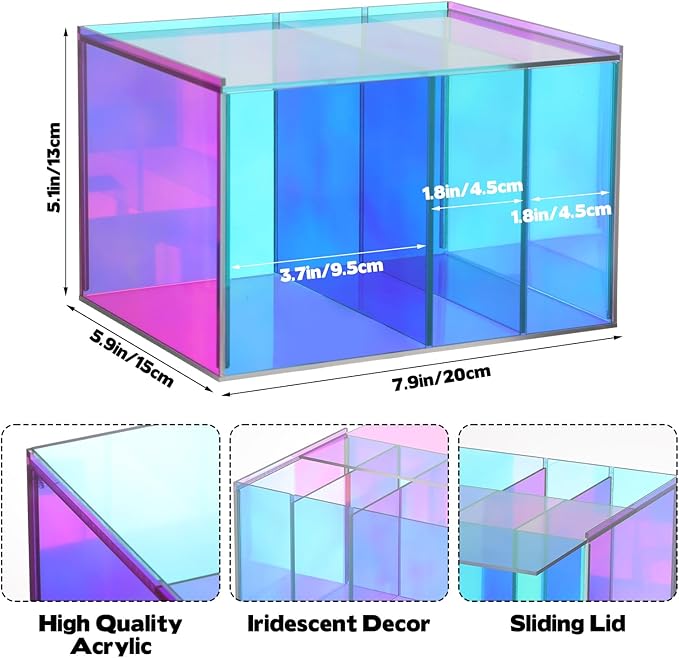 Tampon Storage Holder for Bathroom with Lid Rainbow Acrylic, Sanitary Napkin Holder, Feminine Pads Organizer Box with Removable Divider, Bathroom Accessories Box for Girl Stuff
