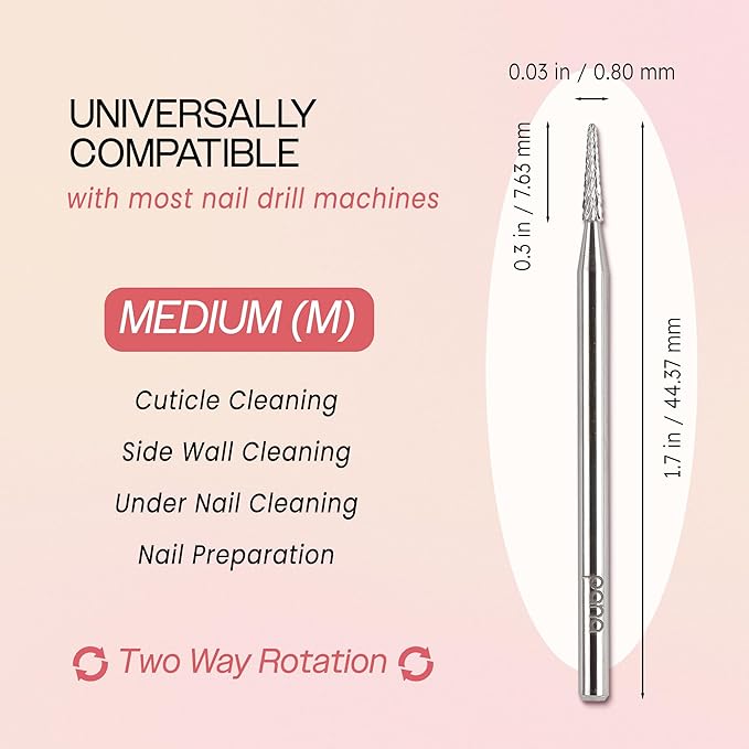 PANA 3/32" Carbide Cuticle Nail Drill Bit for Cuticle Cleaning, Dead Skin Removal, Gel Polish & Acrylic Removal, Under Nail Cleaner, Nail Salon, Manicure Tools (Sharp Point - Silver, Medium)