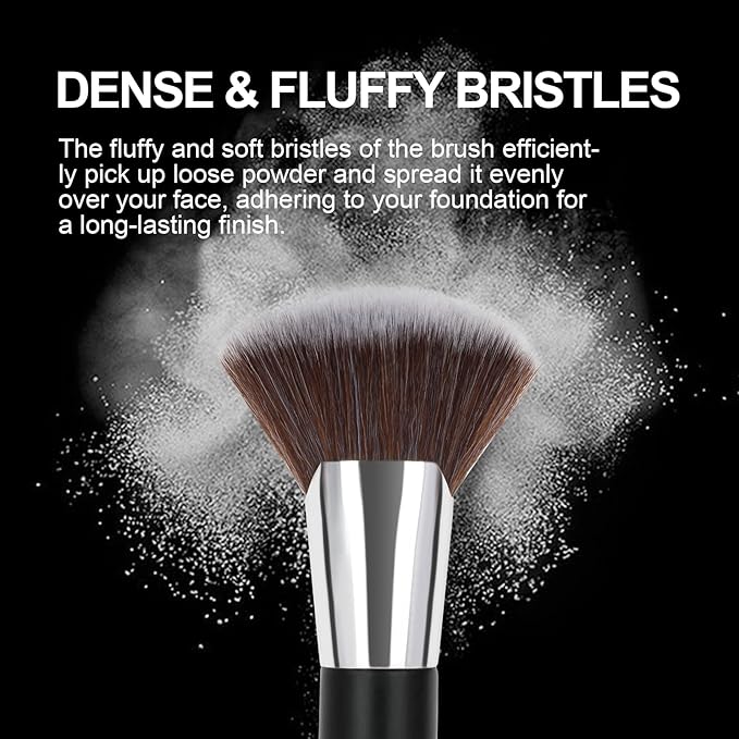Bronzer Brush for Face - 12CM Fan-shaped Powder Blending Coutour Brush for Loose & Pressed with Fluffy & Soft and Dense Bristles Kabuki Makeup Brushes for Setting Powder, Foundation, Contour, Buffing