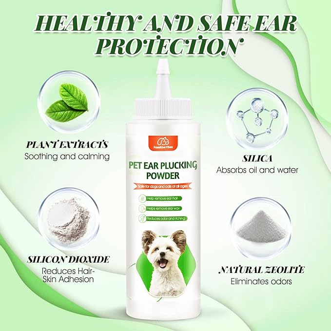 Pawsitive Vibes Dog Ear Powder 30g – Gentle & Safe Ear Hair Removal and Cleaning Powder for Dogs – Keeps Ears Dry, Fresh & Odor-Free – Easy Grooming Solution for Home Pet Care, Suitable for All Breeds
