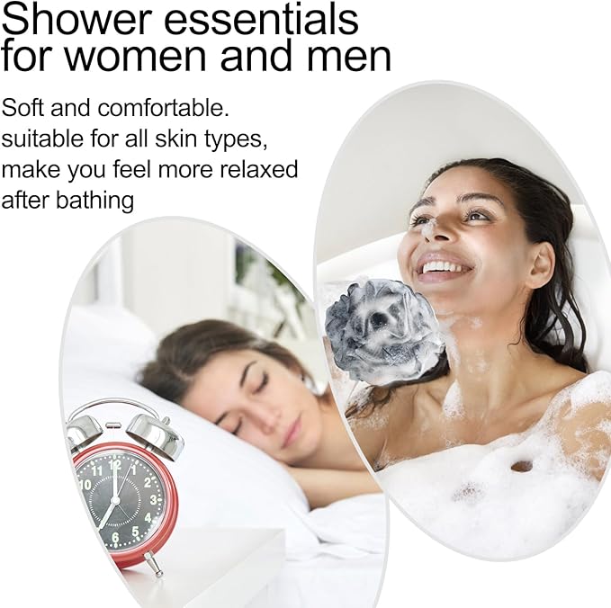 Fishent Loofah Bath Sponge Shower Loofahs, 4 Pack Soft Loofa Exfoliating Body Scrubber Mesh Shower Puff Pouf Ball Luffa for Men and Women(50g/pcs) (Black)