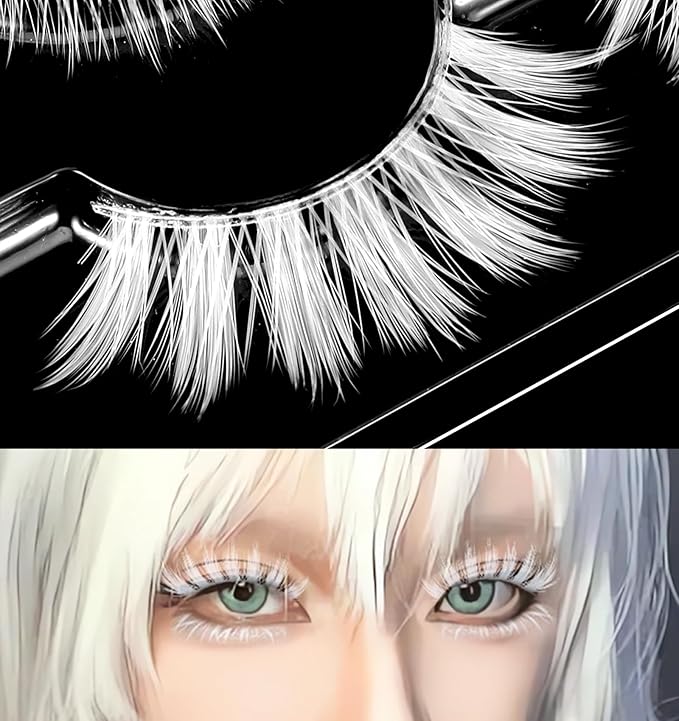 White Lashes, White Eyelashes for Christmas & Anime Events, Fluffy Manga Style False Eyelashes with Invisible Band, Japanese Style Makeup Accessories for Party & Photo Shoots