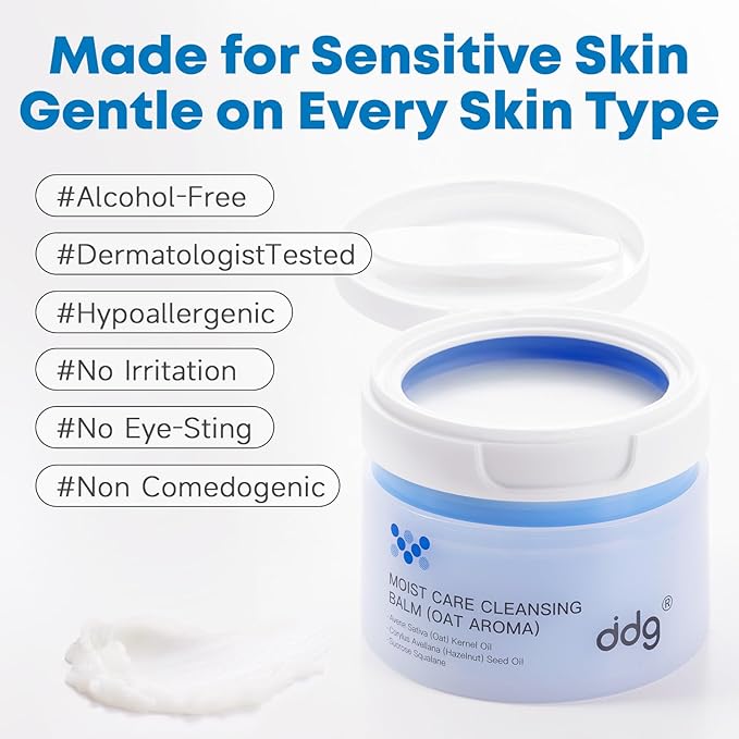 ddg Cleansing Balm Makeup Remover for Sensitive Skin,Eye Makeup Remover&Facial Cleanser for Waterproof Makeup Removal,Vegan Plant Oils,Nourishing & Hydrating,3.38floz/100ml