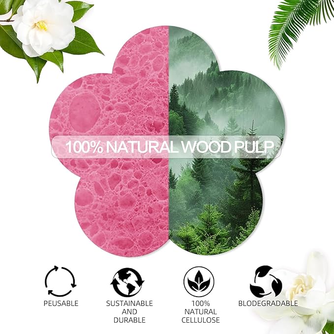 100-Count Facial Sponges Compressed Facial Sponges Natural Facial Cleansing Sponges Pads Cute Flower Shape Exfoliating Sponges for Cleansing Reusable,Best Makeup Gift, Pink