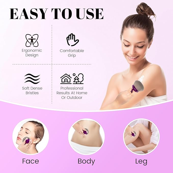 Extra Large Body Makeup Brush for Self Tanner, 90mm 3.6in Kabuki Self Tan Applicator for Face,Leg and Body,Bronzer,Tanning Mousse,Lotion and Foundation,Vegan Bristles with Drawstring Bag,Purple