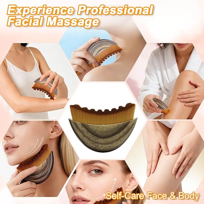Lymphatic Contour Face Brush 2 Pack, Lymphatic Face Brush, Ergonomic Facial Cleansing Brush Fit Skin Precisely for Chin Jawline Sculpting, Relieve Fatigue, Portable Gua Sha Alternative (Brown-1)