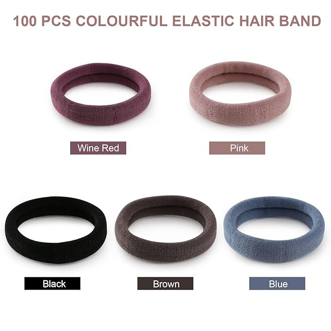Bessrung 100 Pcs Thick Seamless Hair Ties, Ponytail Holders Hair Accessories for Women Girls No Damage for Thick Hair (Natural Colors)