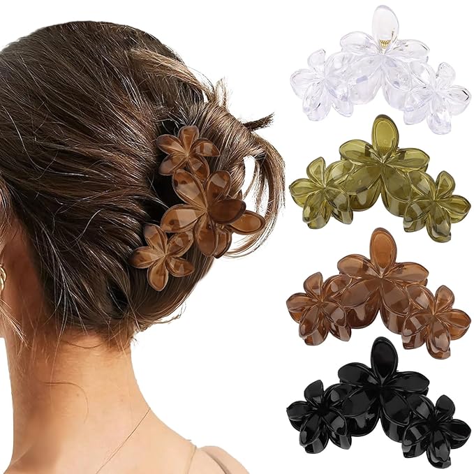 Flower Hair Clips for Women 4PCS Flower Claw Clips Non-slip Claws for Thick Thin Hair Strong Hold Stylish Accessories for Women Girls