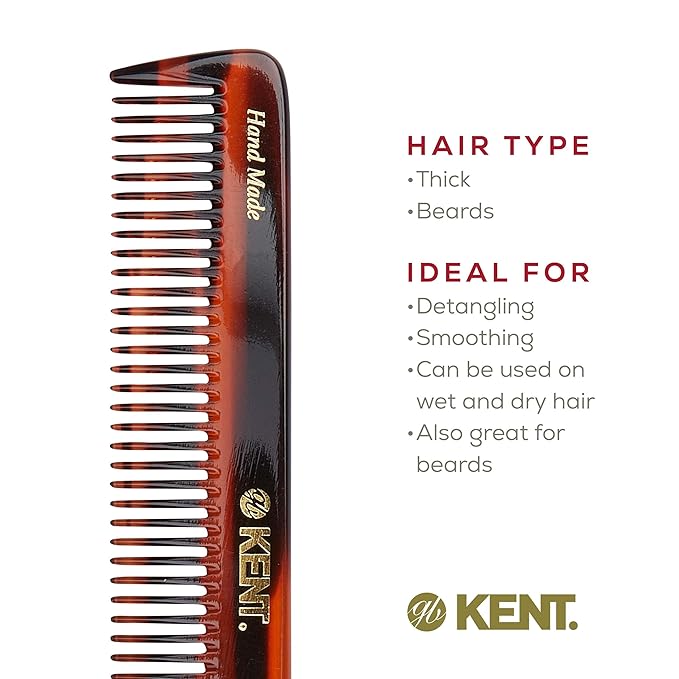 Kent R5T Wide Tooth Comb Detangling Comb, Wide Teeth Dressing Table Beard Combs Men for Thick Curly Wavy Hair, Hair Detangler Combs for Grooming Styling Beard and Mustache