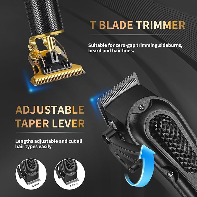 LQT® Men's Professional Hair Clippers Kit，Cordless & Corded Barber Clippers Set，Grooming Rechargeable Beard Trimmer with Adjustable Blade Black