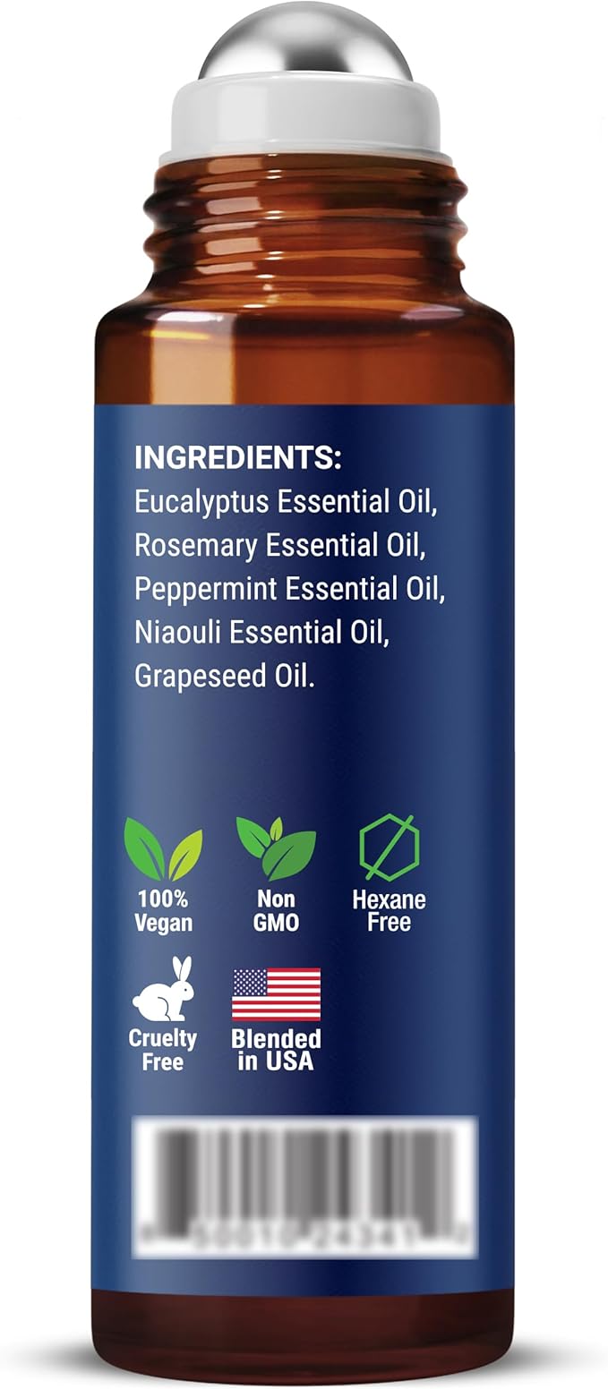 Breathe Essential Oil Roll-On 10 ml - Pure Eucalyptus, Peppermint & Rosemary Oils Blend Roller for Clear Breathing & Respiratory Support - Nexon Botanics