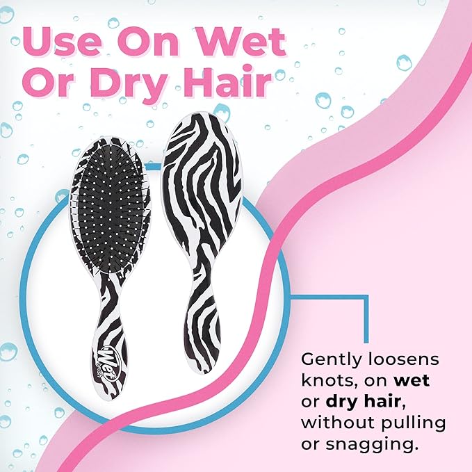 Wet Brush Original Detangler Brush - Zebra, Safari - All Hair Types - Ultra-Soft Bristles Glide Through Tangles with Ease - Pain-Free Comb for Men, Women, Boys & Girls (Pack of 2)