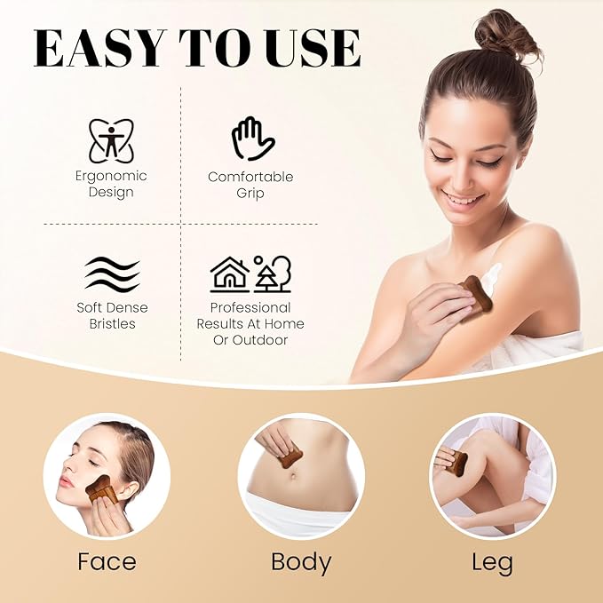 Large Kabuki Self Tanner Brush | Professional Body Makeup Brush for Self-Tan, Leg Makeup and Body Bronzer | Vegan Blend & Blur Sunless Tanning Applicator for Lotion, Mousse & Liquid (Brown)