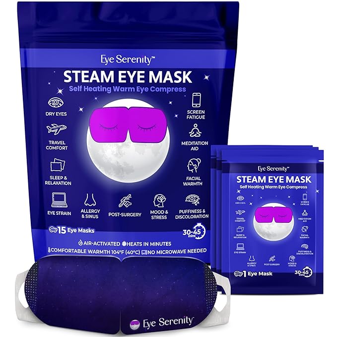 Steam Eye Mask, Self Heating Warm Compress for Dry Eyes I Heated Fast Relief for Stye, Puffy Sensitive Eyes, Moist Heat, Easter Basket Stuffers, Travel & Relaxation Gifts for Women and Men - Unscented