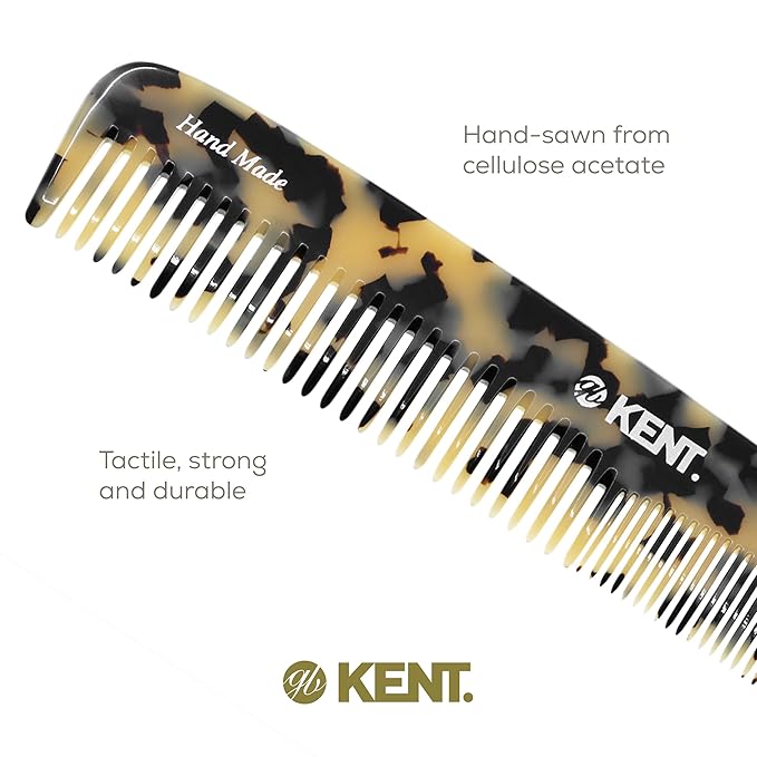 Kent 9T Fine Tooth and Wide Tooth Detangler Comb - Large Handmade Saw-Cut Dressing Comb for Wet Hair and Durable Grooming for Men and Women - Made in England