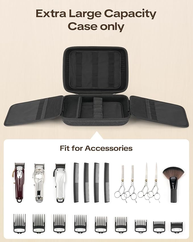 Hard Hair Clipper Case, Barber Case for Clippers and Supplies, EVA Hair Tools Travel Bag for Surker/Wahl/Andis/Novah Men Razor Guard Grooming Kits, Barber Accessories, Black (Bag Only)