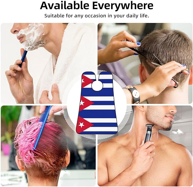 Cuban Flag Print Beard Bib Apron For Men, Beard Hair Catcher For Men Shaving Trimming,Beard Cape Cloth