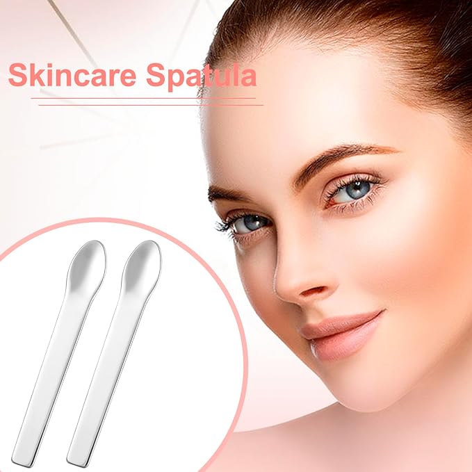 3pcs Mini Stainless Steel Makeup Spatula, Reusable Cosmetic Cream Spatulas Spoon, Skincare Scoop Applicator Facial Massage Beauty Tools for Mixing and Sampling Face Eye Cream- Silver